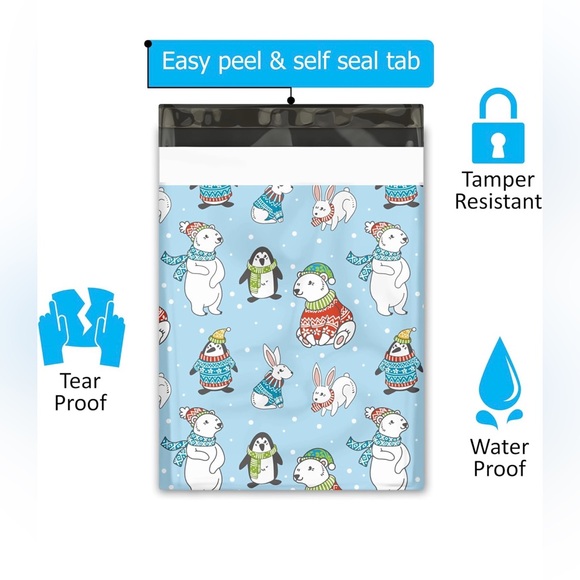 Christmas Animals 20 Poly Mailers pack of 20 size 10 x 13 multi color - Picture 2 of 4